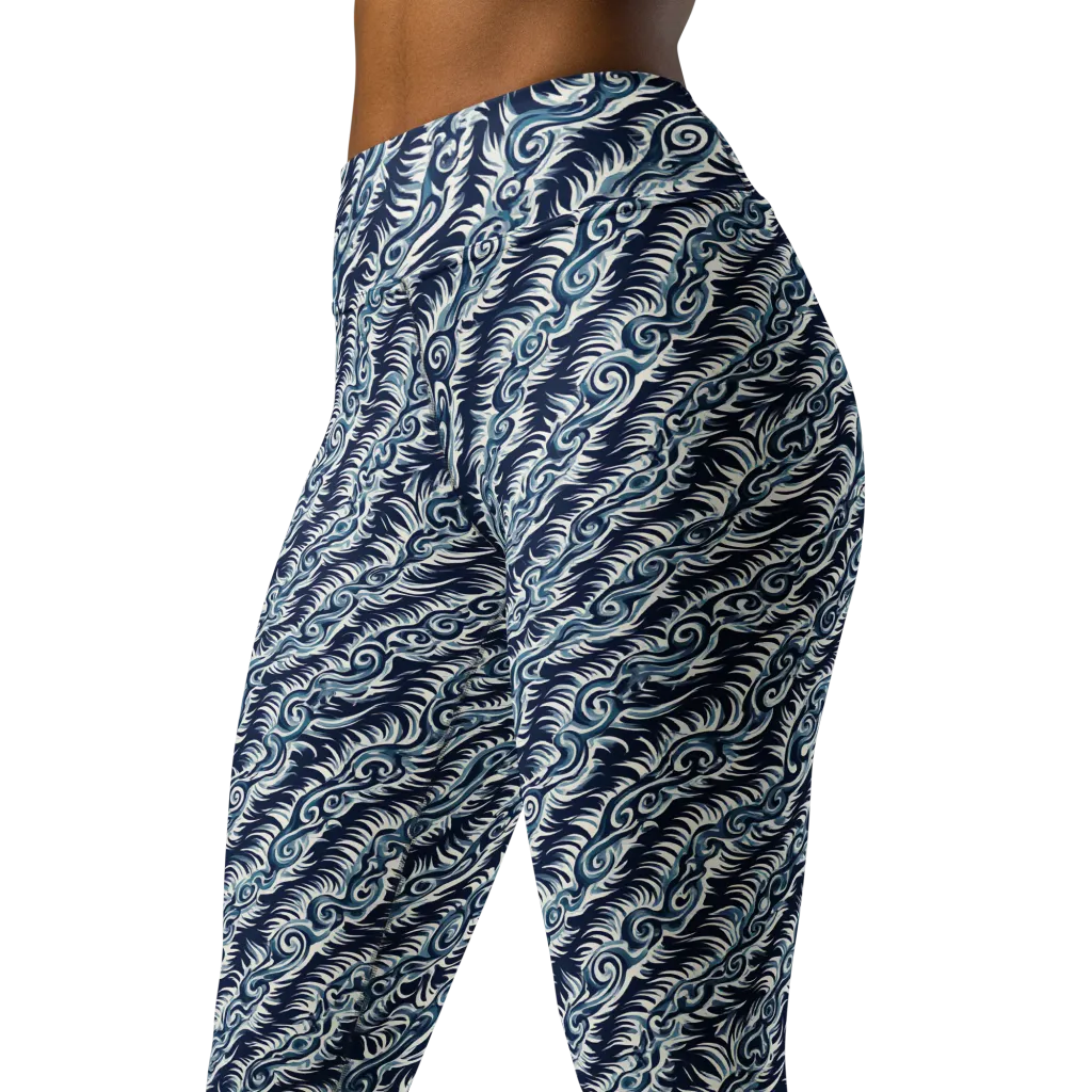 Midnight Tide on Yoga Leggings — Left Front