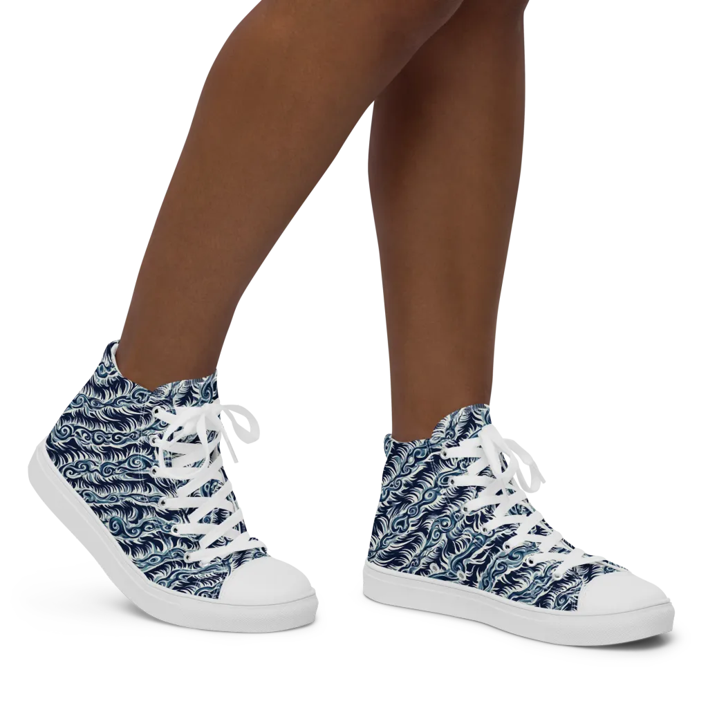 Midnight Tide on Women's High Top Canvas Shoes — Right