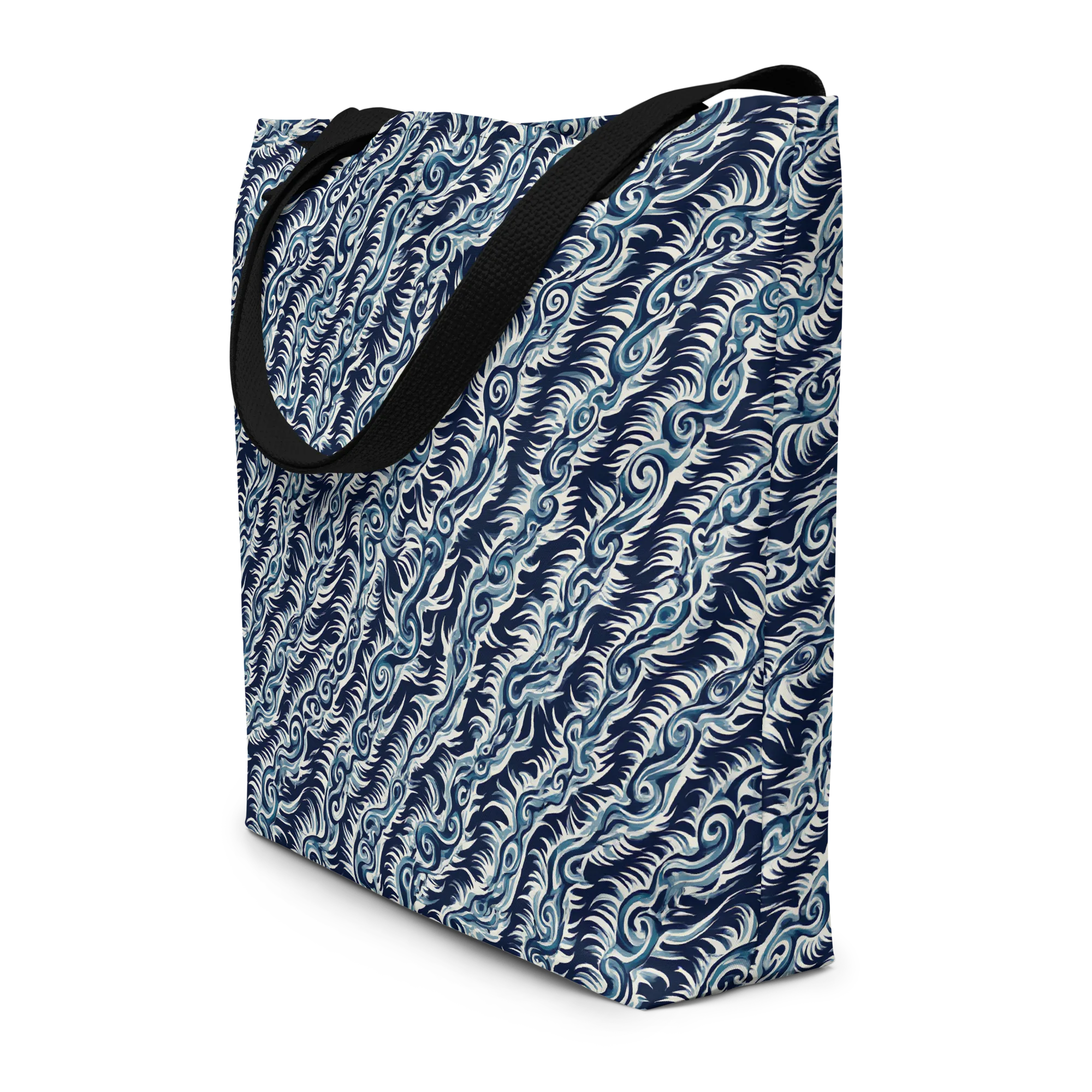 Midnight Tide on Large Tote Bag W/ Pocket — Front