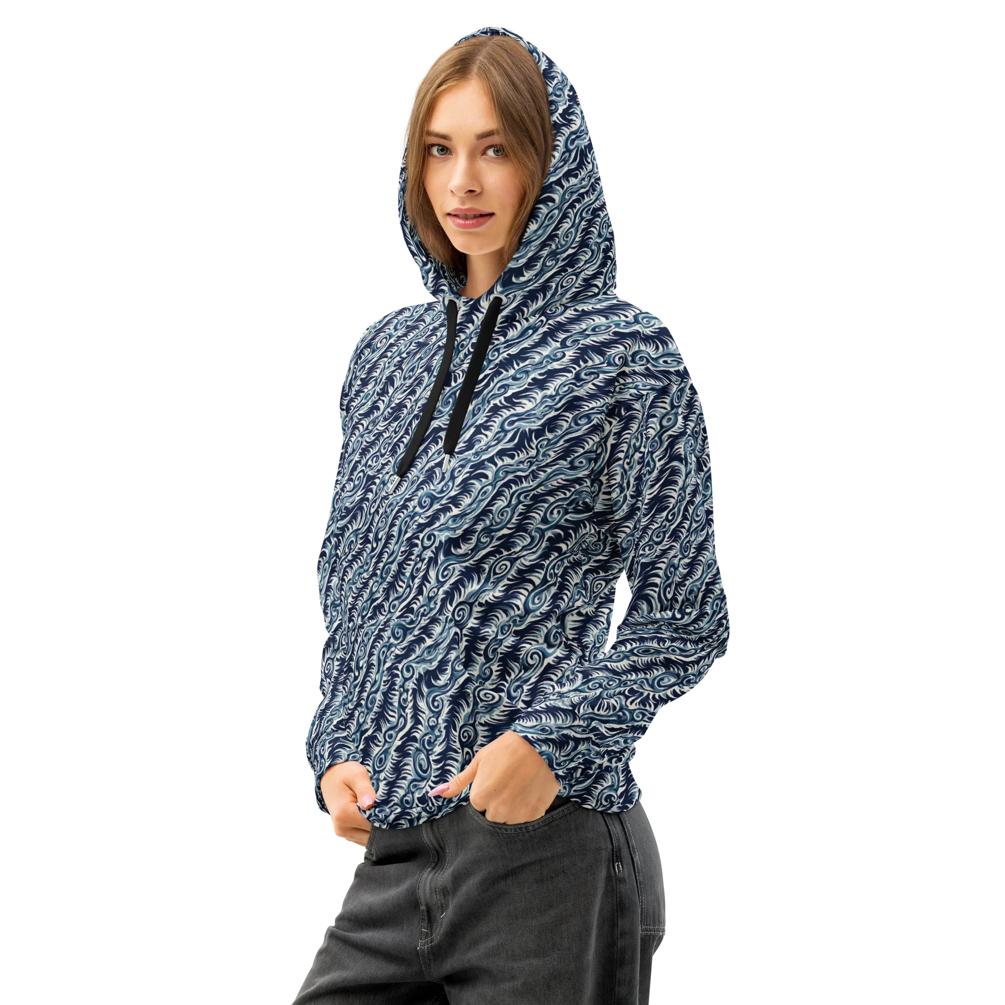 Midnight Tide on Cotton Hoodie — Left Front