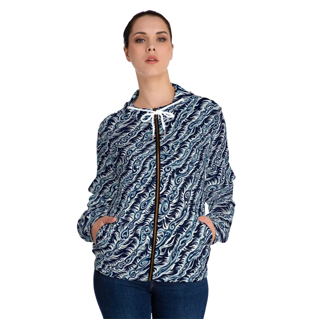 Midnight Tide on Women's Full-Zip Hoodie — Front On Person