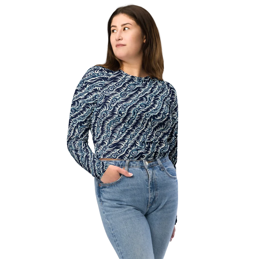 Midnight Tide on Long Sleeve Crop Top — Front