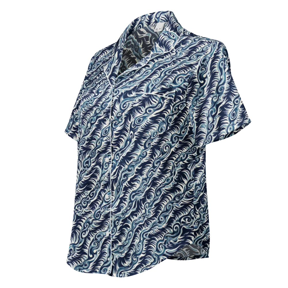 Midnight Tide on Women's Short Sleeve Pajama Top — Left Front