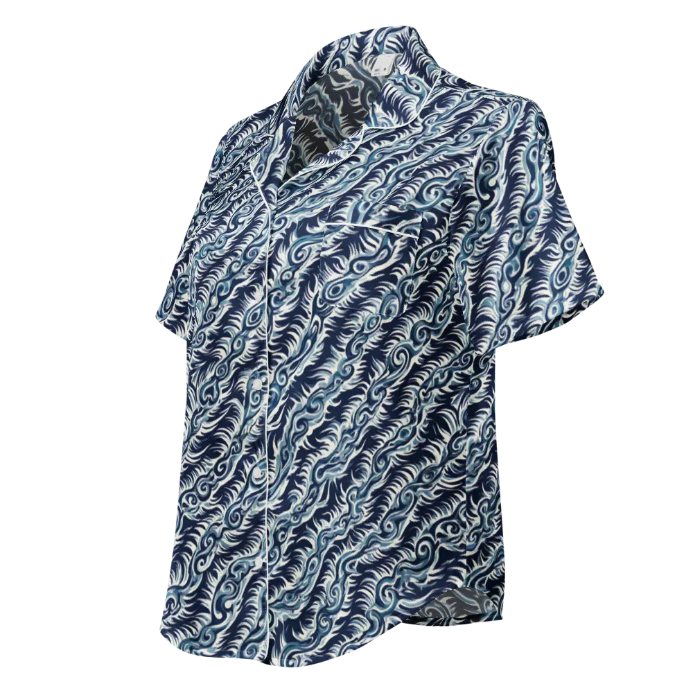 Midnight Tide on Women's Short Sleeve Pajama Top — Left Front
