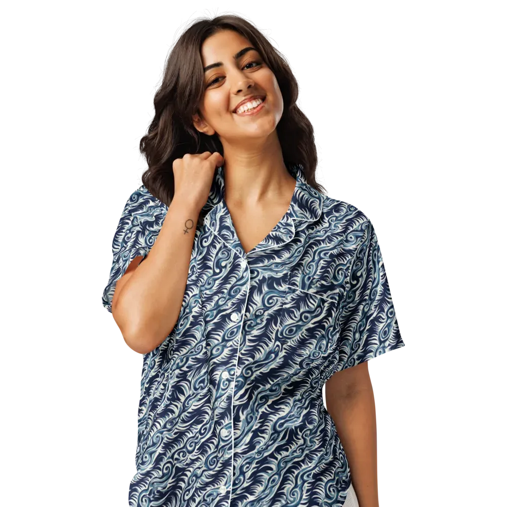 Midnight Tide on Women's Short Sleeve Pajama Top — Front