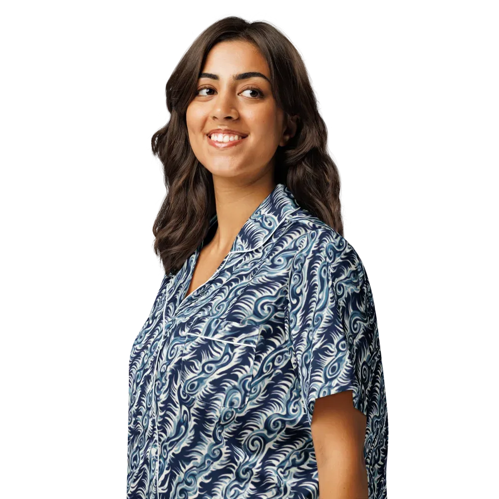 Midnight Tide on Women's Short Sleeve Pajama Top — Left Front