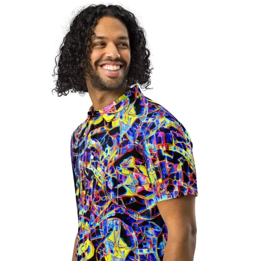 Futurist Frenzy on a Men's Slim Fit Polo Shirt