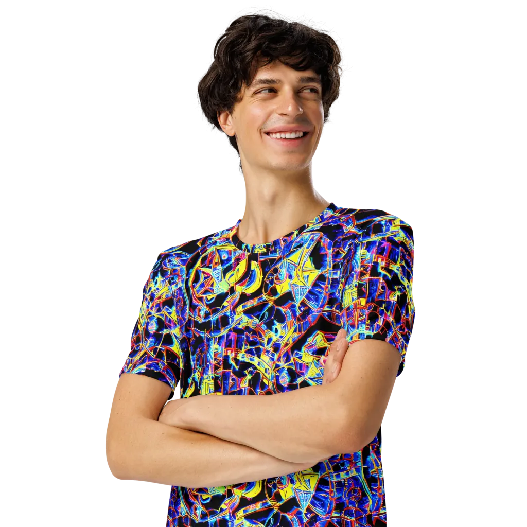 Futurist Frenzy on Men's Crew Neck T-Shirt — Left Front