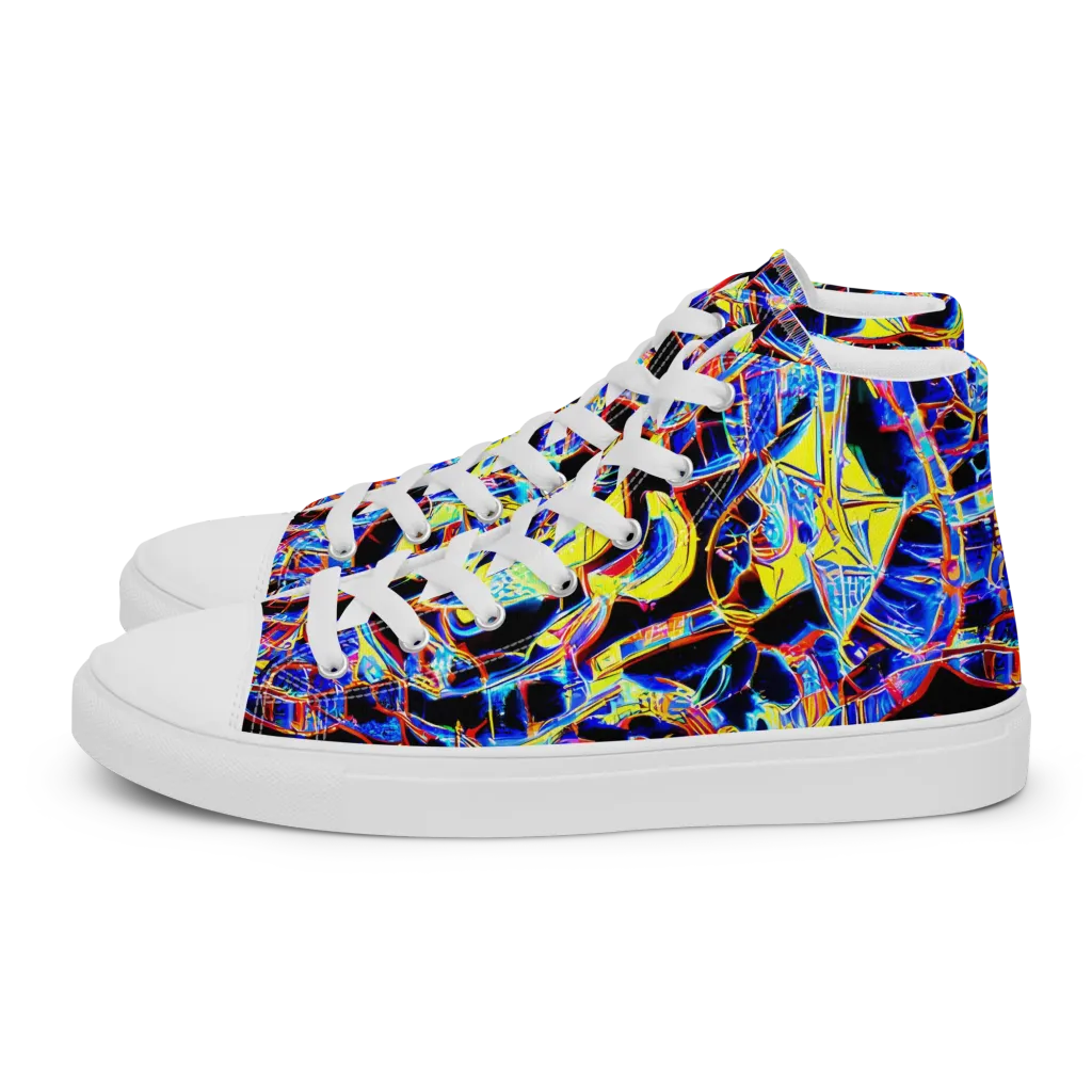Futurist Frenzy on Men's High Top Canvas Shoes — Left