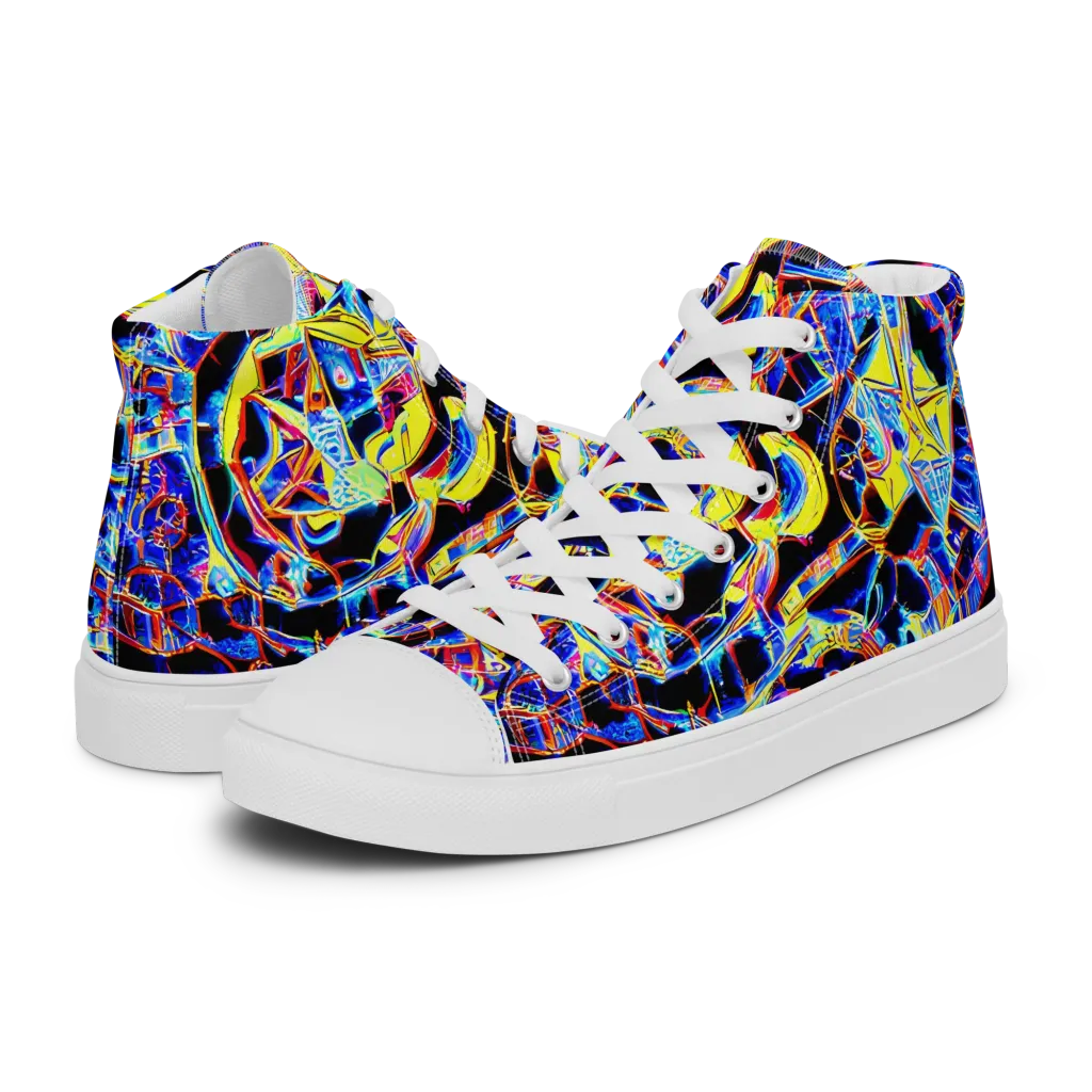 Futurist Frenzy on Men's High Top Canvas Shoes — Left