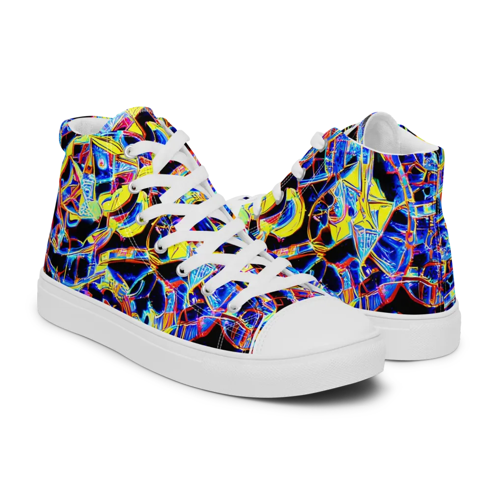 Futurist Frenzy on Men's High Top Canvas Shoes — Right