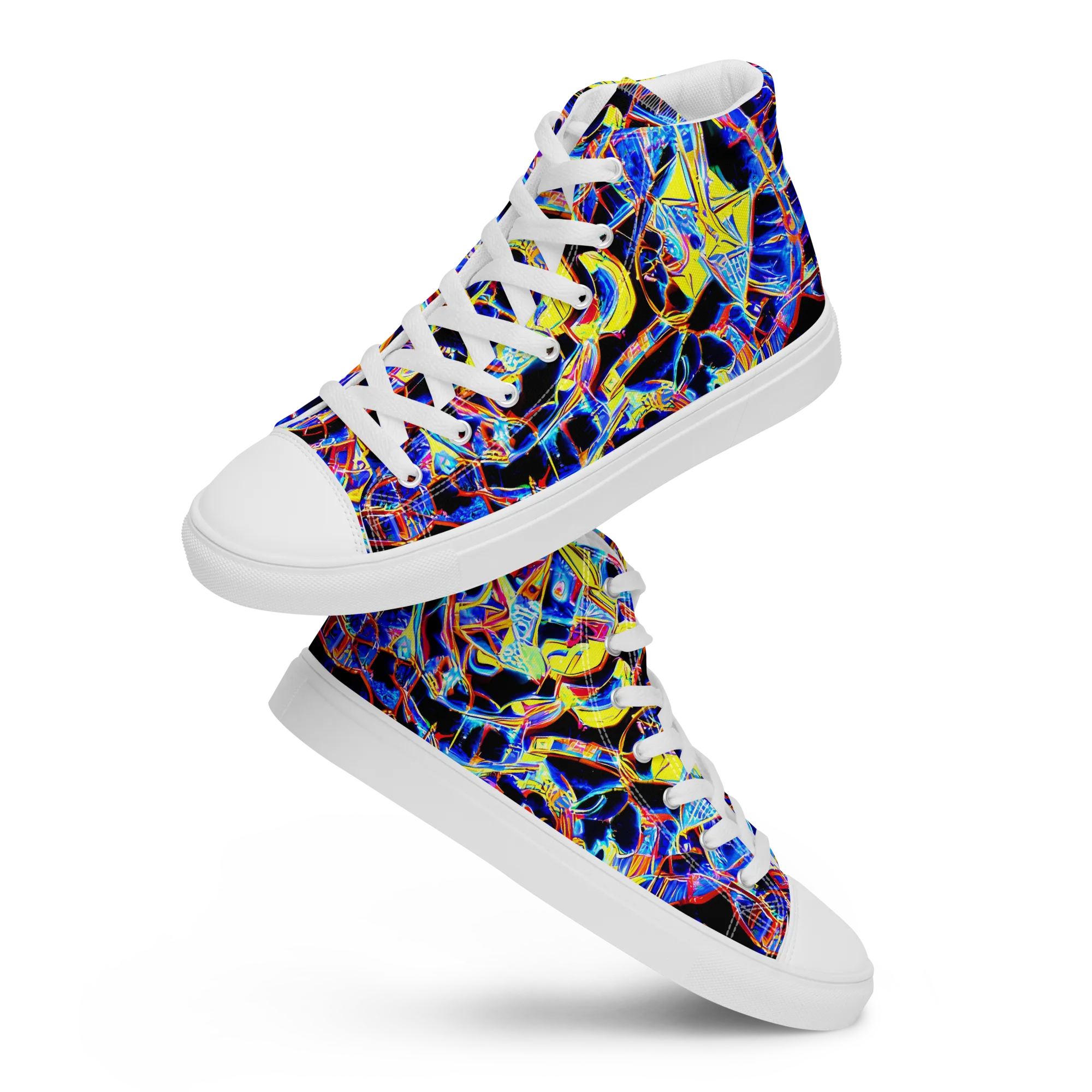 Futurist Frenzy on Men's High Top Canvas Shoes — Front