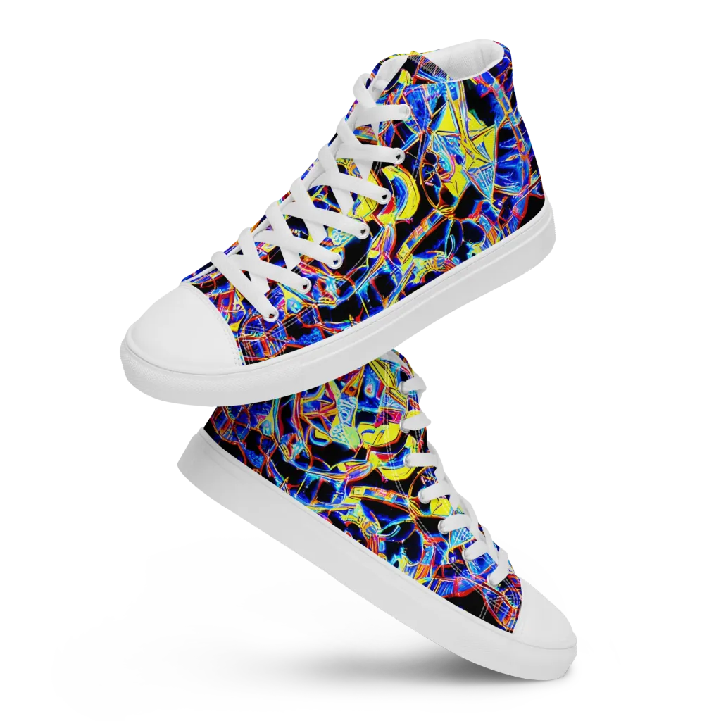 Futurist Frenzy on Men's High Top Canvas Shoes — Front