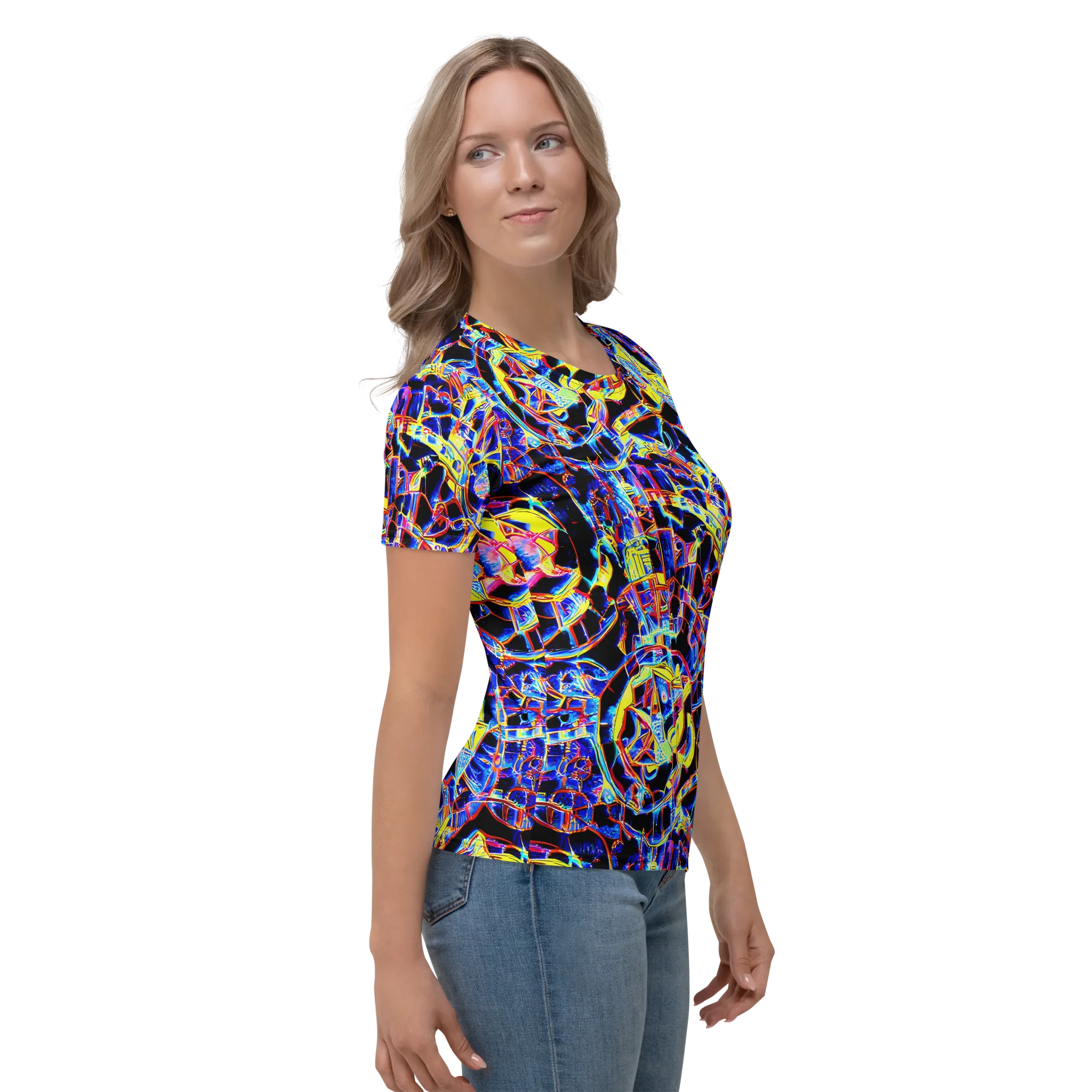 Futurist Frenzy on Women's Crew Neck T-Shirt — Right