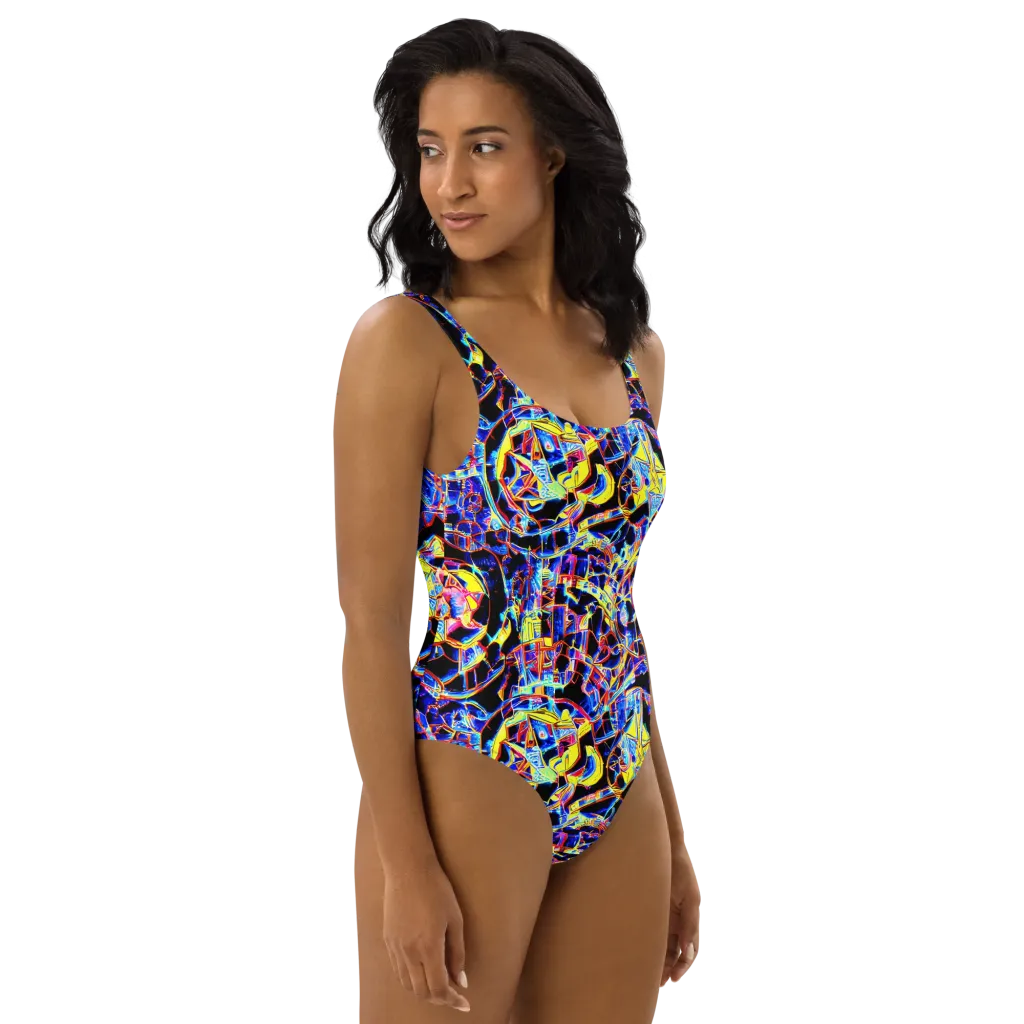 Futurist Frenzy on One-Piece Swimsuit — Right