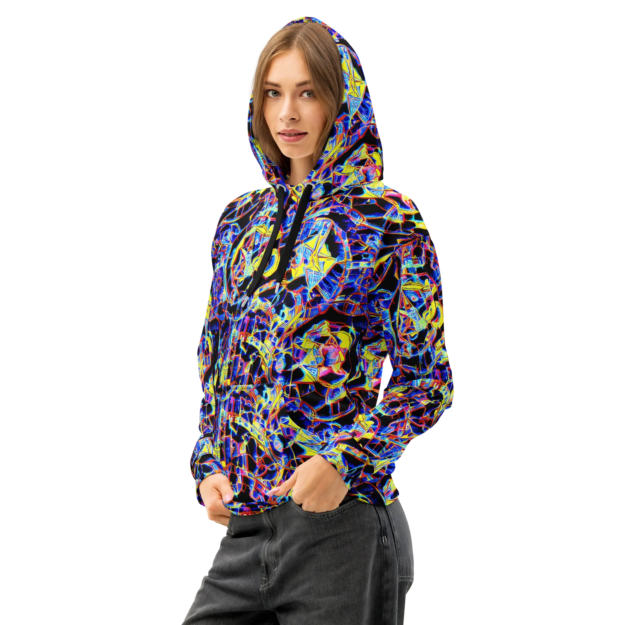 Futurist Frenzy on Cotton Hoodie — Left Front
