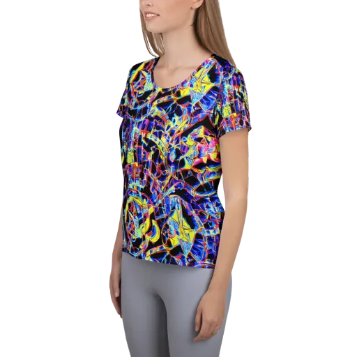 Futurist Frenzy on a Women's Athletic T-Shirt