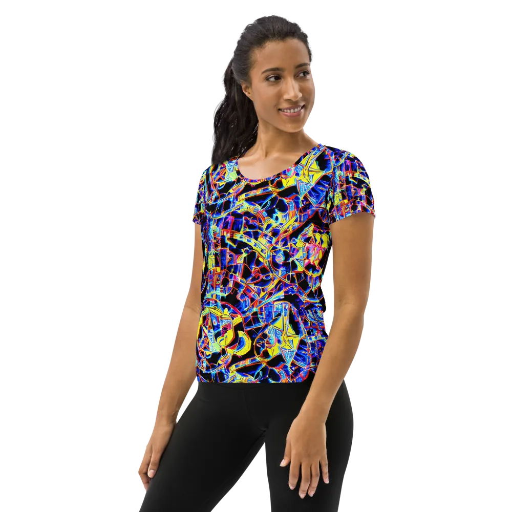Futurist Frenzy on Women's Athletic T-Shirt — Left