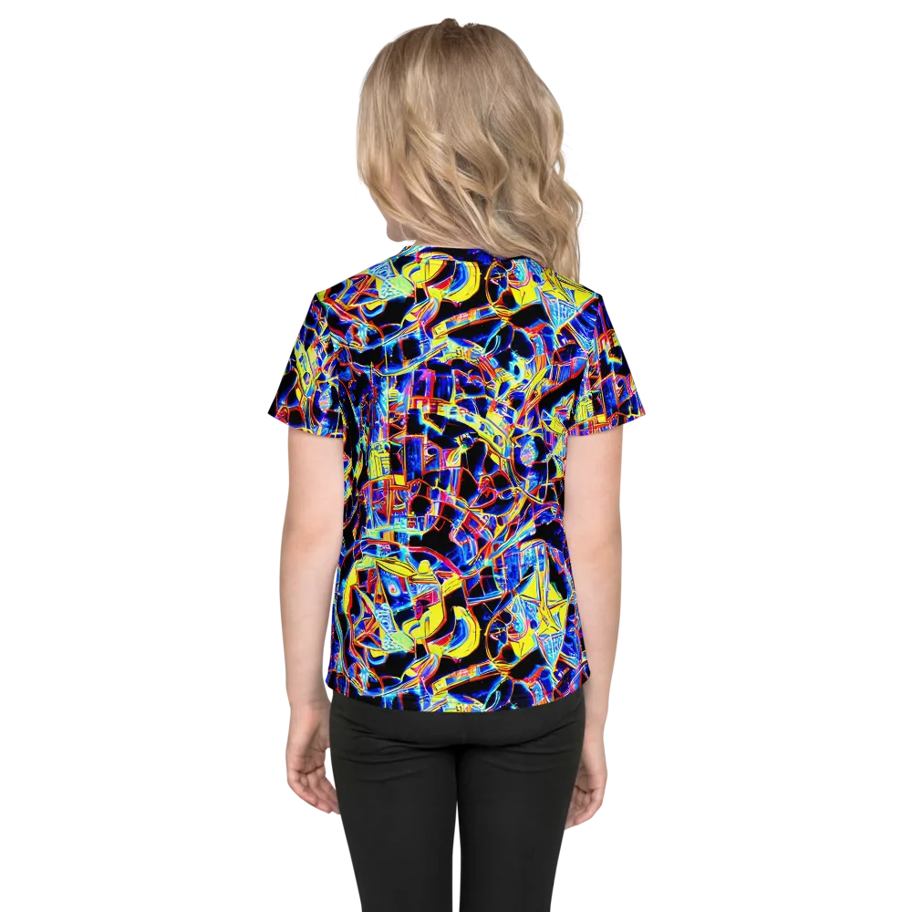 Futurist Frenzy on Kids Crew Neck T-Shirt — Back