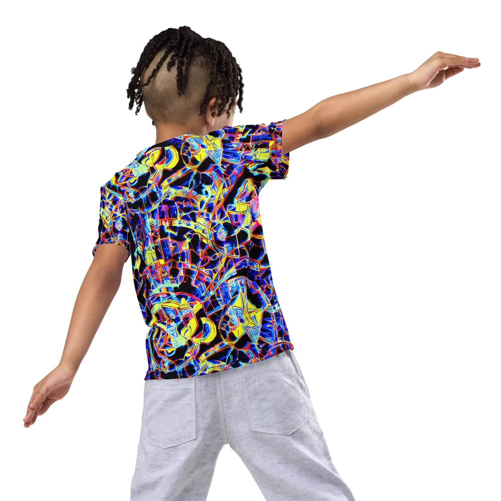 Futurist Frenzy on Kids Crew Neck T-Shirt — Back