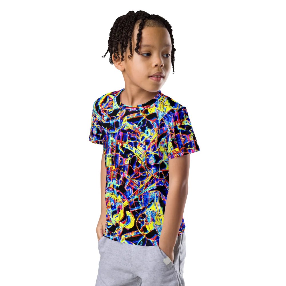 Futurist Frenzy on Kids Crew Neck T-Shirt — Left Front