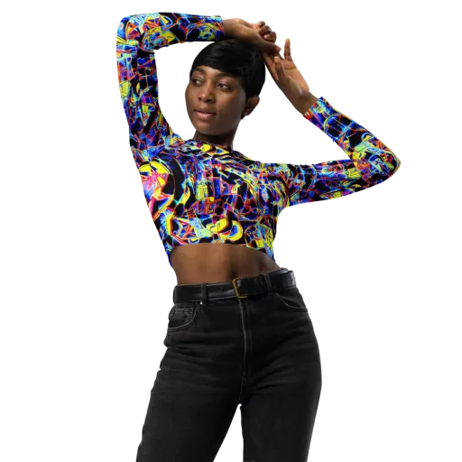 Futurist Frenzy on a Long Sleeve Crop Top