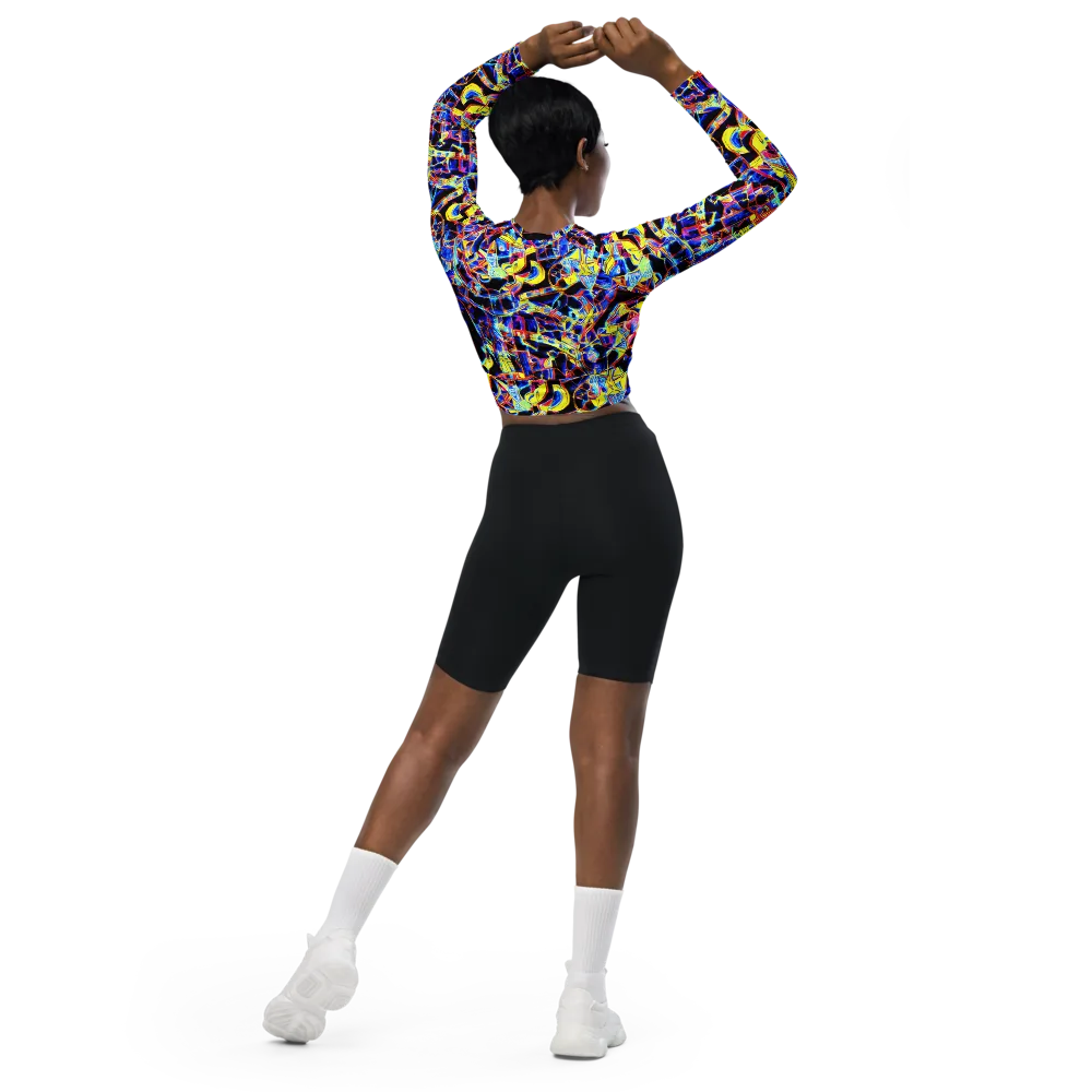 Futurist Frenzy on Long Sleeve Crop Top — Back