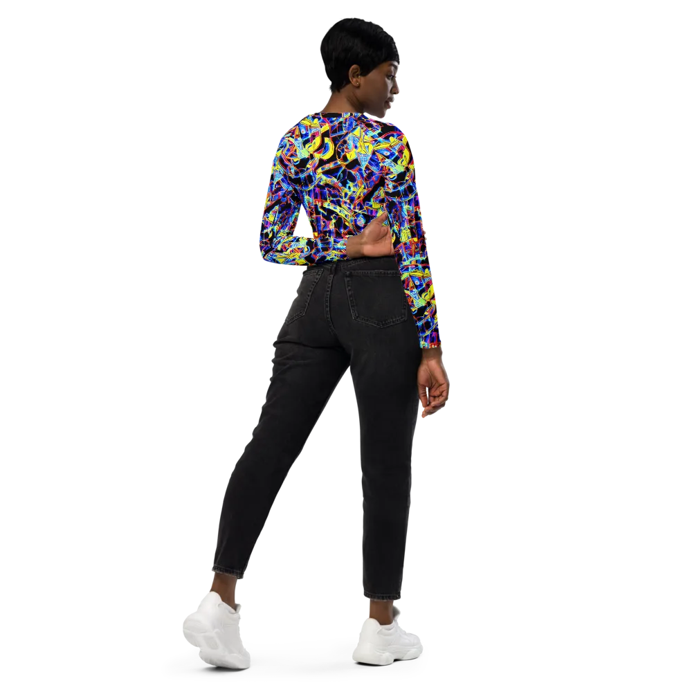 Futurist Frenzy on Long Sleeve Crop Top — Right Back