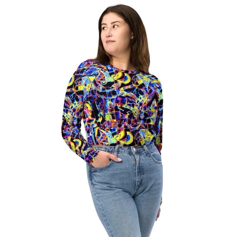 Futurist Frenzy on Long Sleeve Crop Top — Front