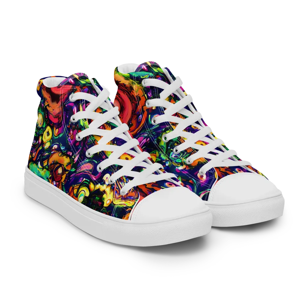Neon Surreal on Women's High Top Canvas Shoes — Right Front