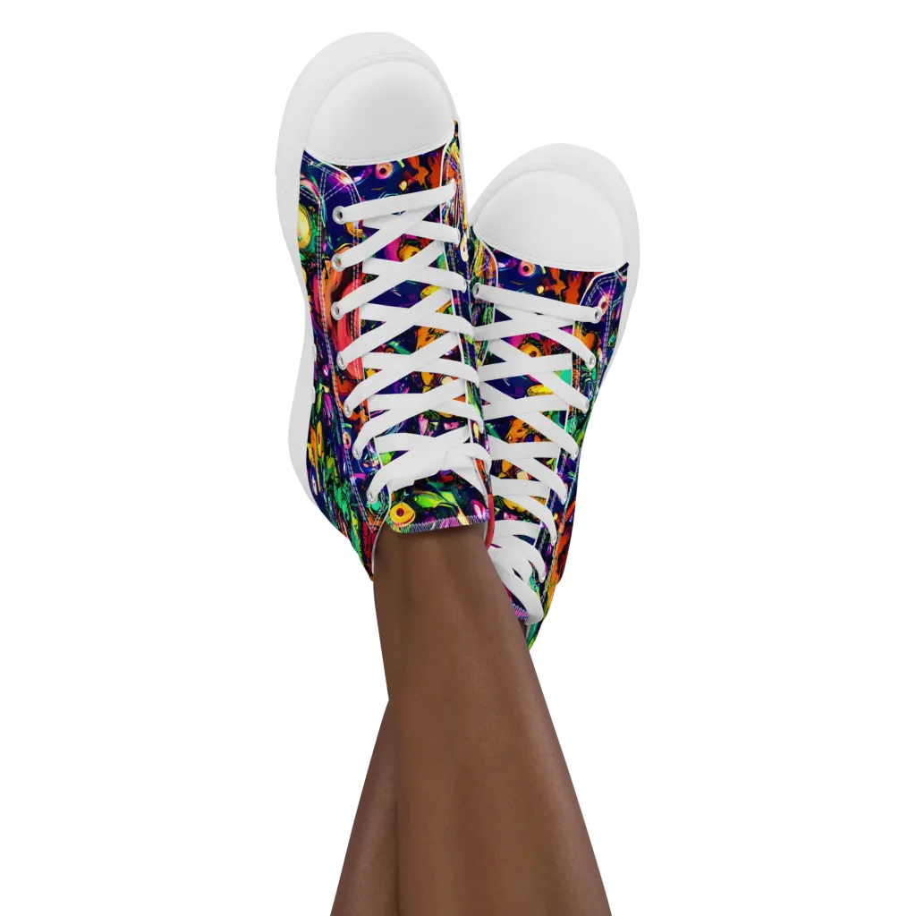 Neon Surreal on Women's High Top Canvas Shoes — Front