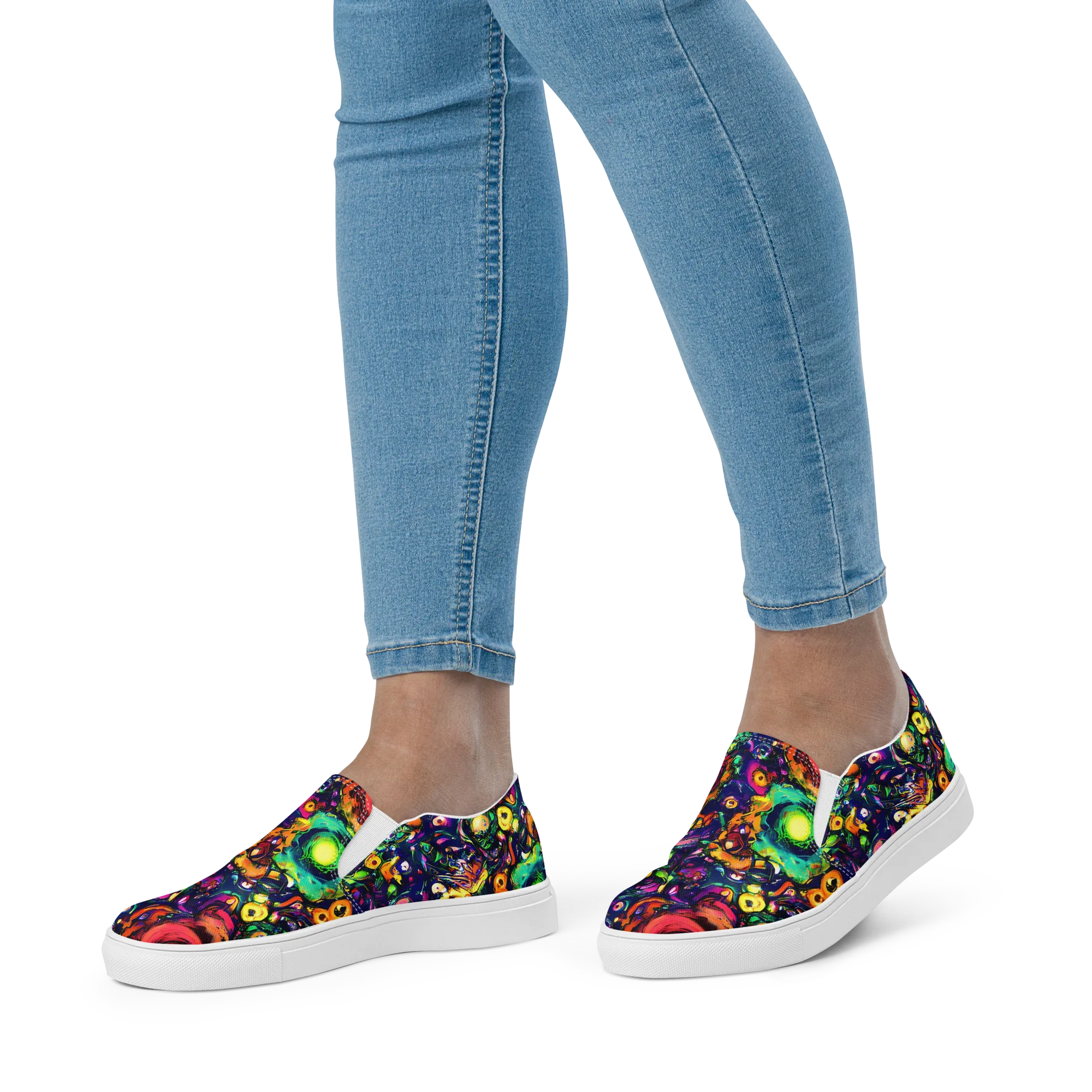 Neon Surreal on Women's Slip-On Canvas Shoes — Front
