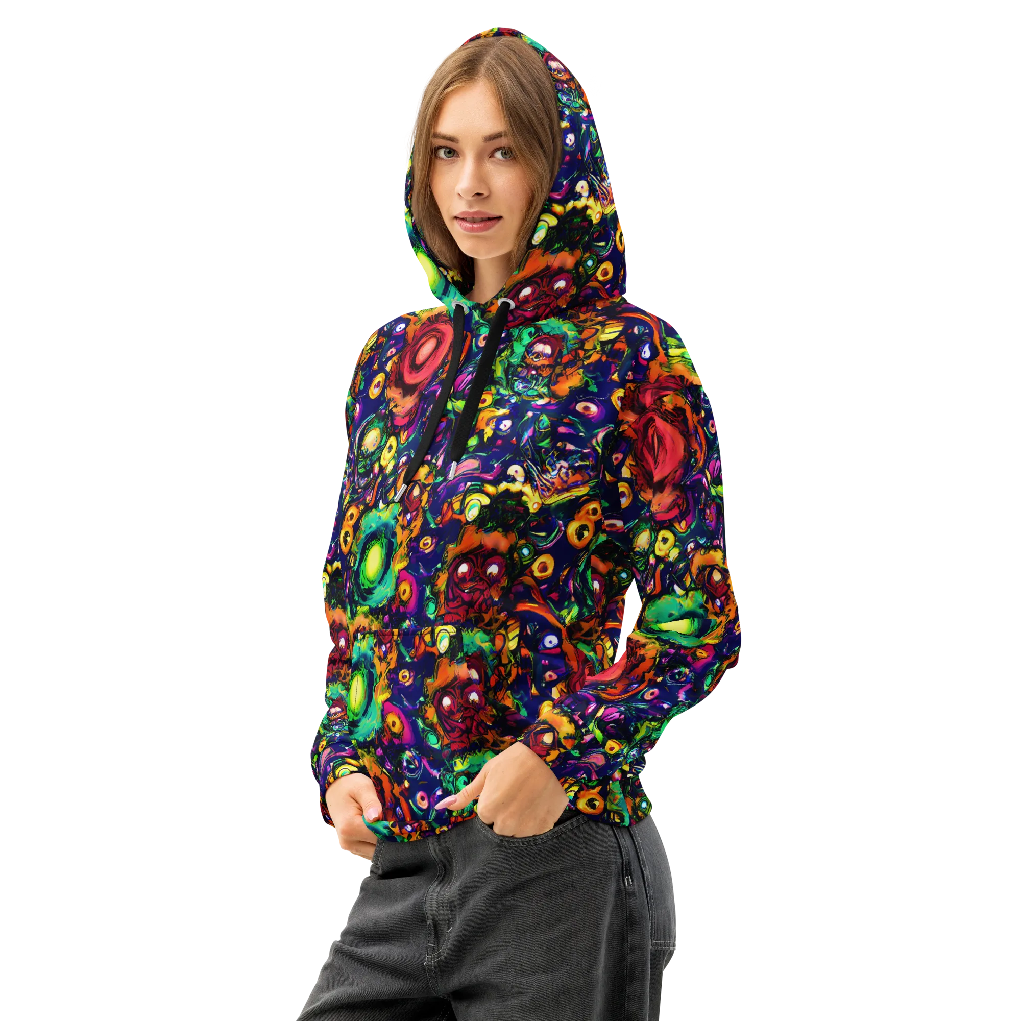 Neon Surreal on Cotton Hoodie — Left Front