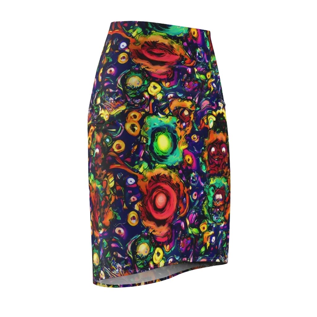 Neon Surreal on Pencil Skirt — Front Side