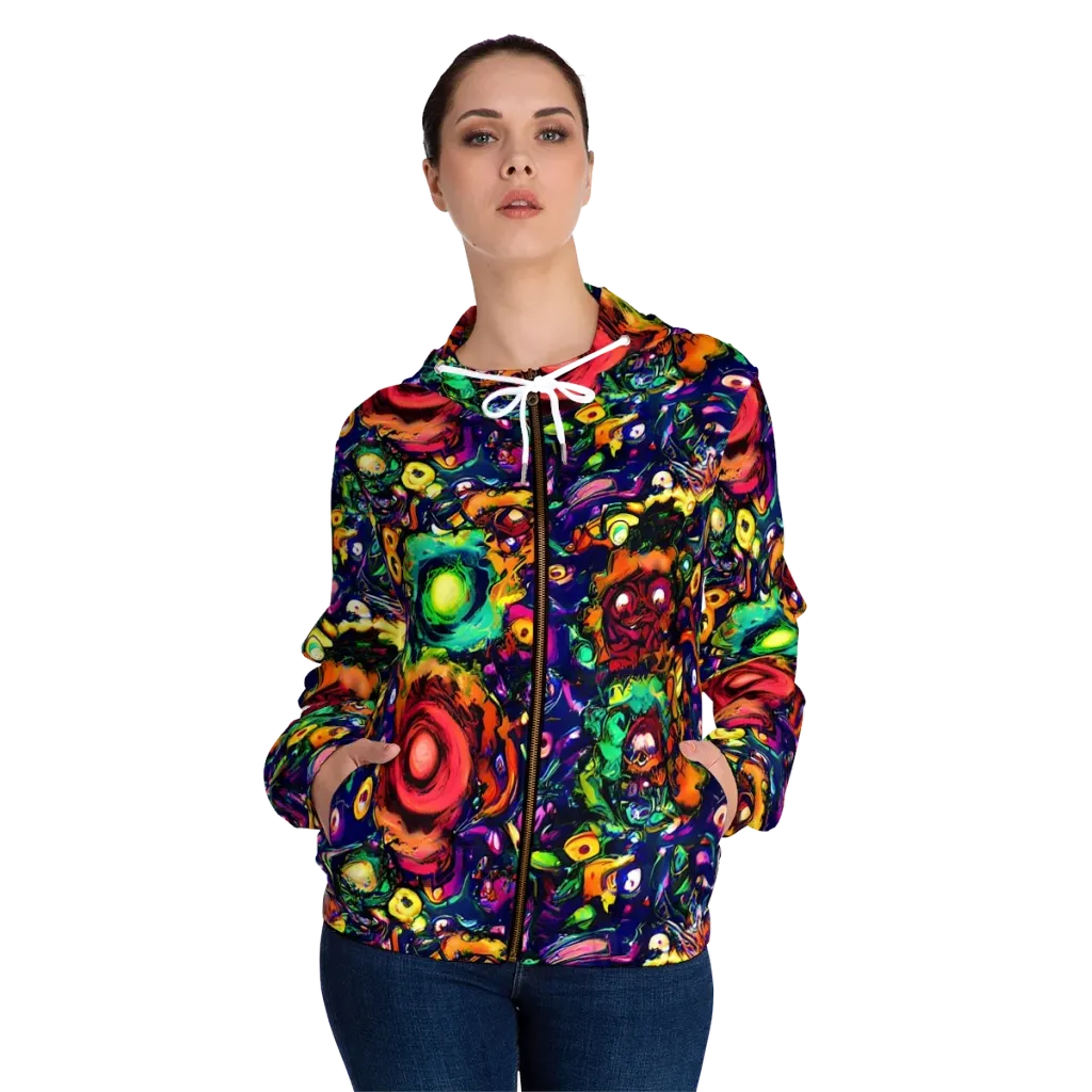 Neon Surreal on Women's Full-Zip Hoodie — Front On Person