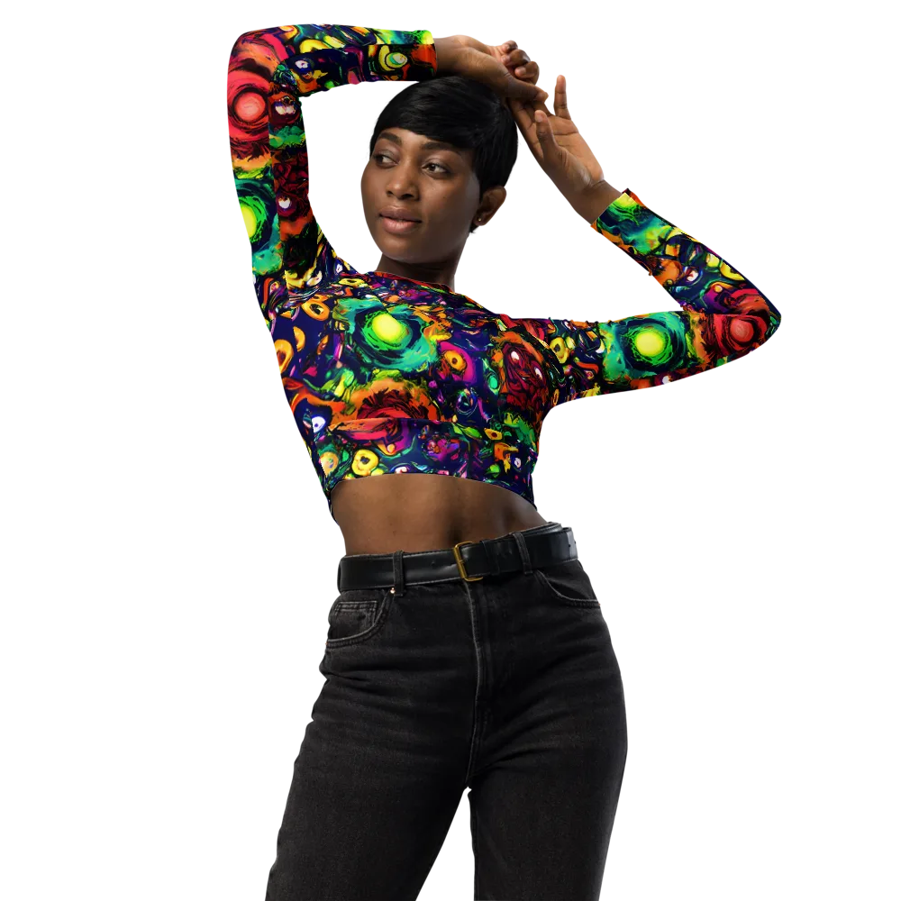 Neon Surreal on Long Sleeve Crop Top — Front