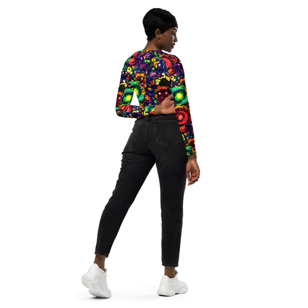 Neon Surreal on Long Sleeve Crop Top — Right Back