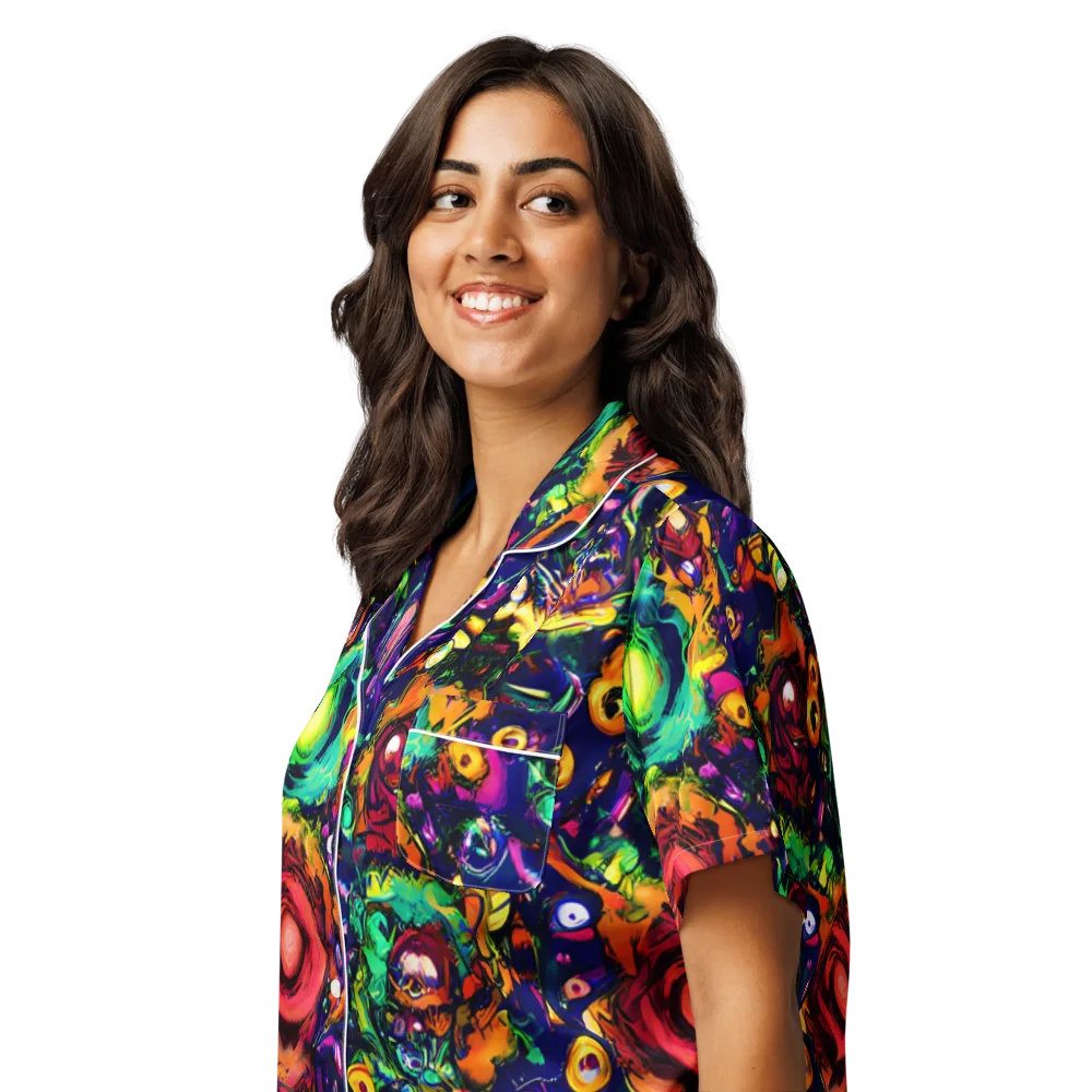 Neon Surreal on Women's Short Sleeve Pajama Top — Left Front