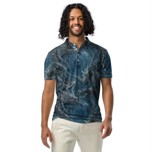 Azure Dragonfall on a Men's Slim Fit Polo Shirt
