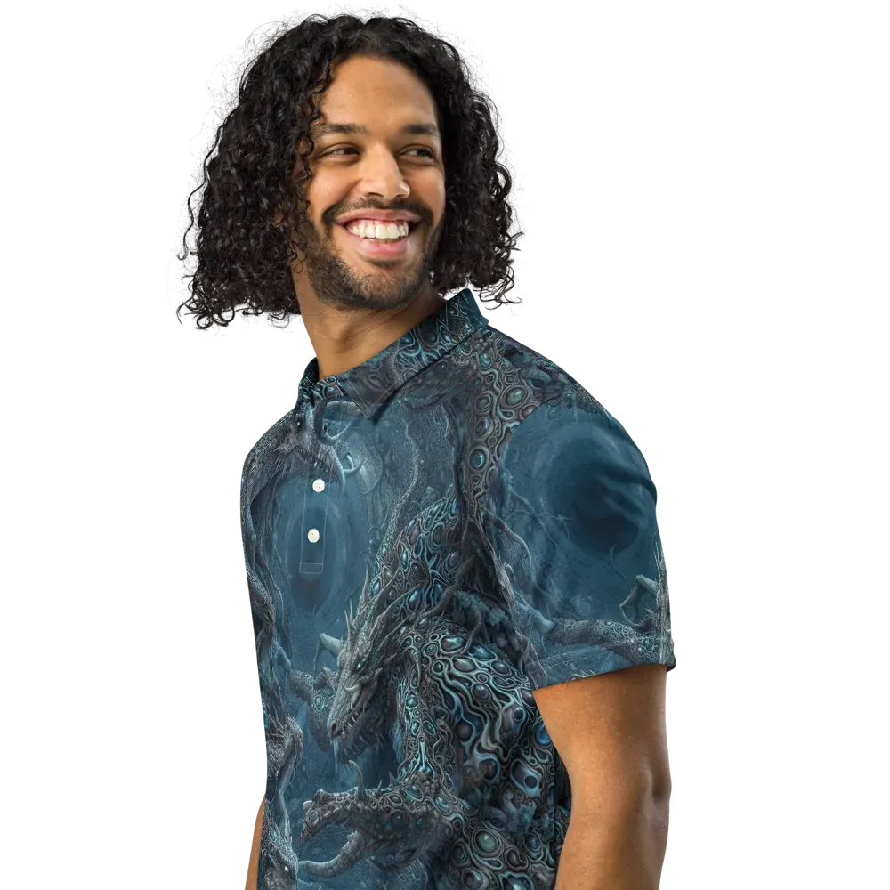 Azure Dragonfall on Men's Slim Fit Polo Shirt — Left Front