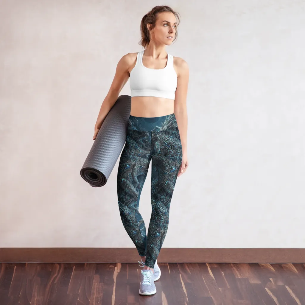 Azure Dragonfall on Yoga Leggings — Front