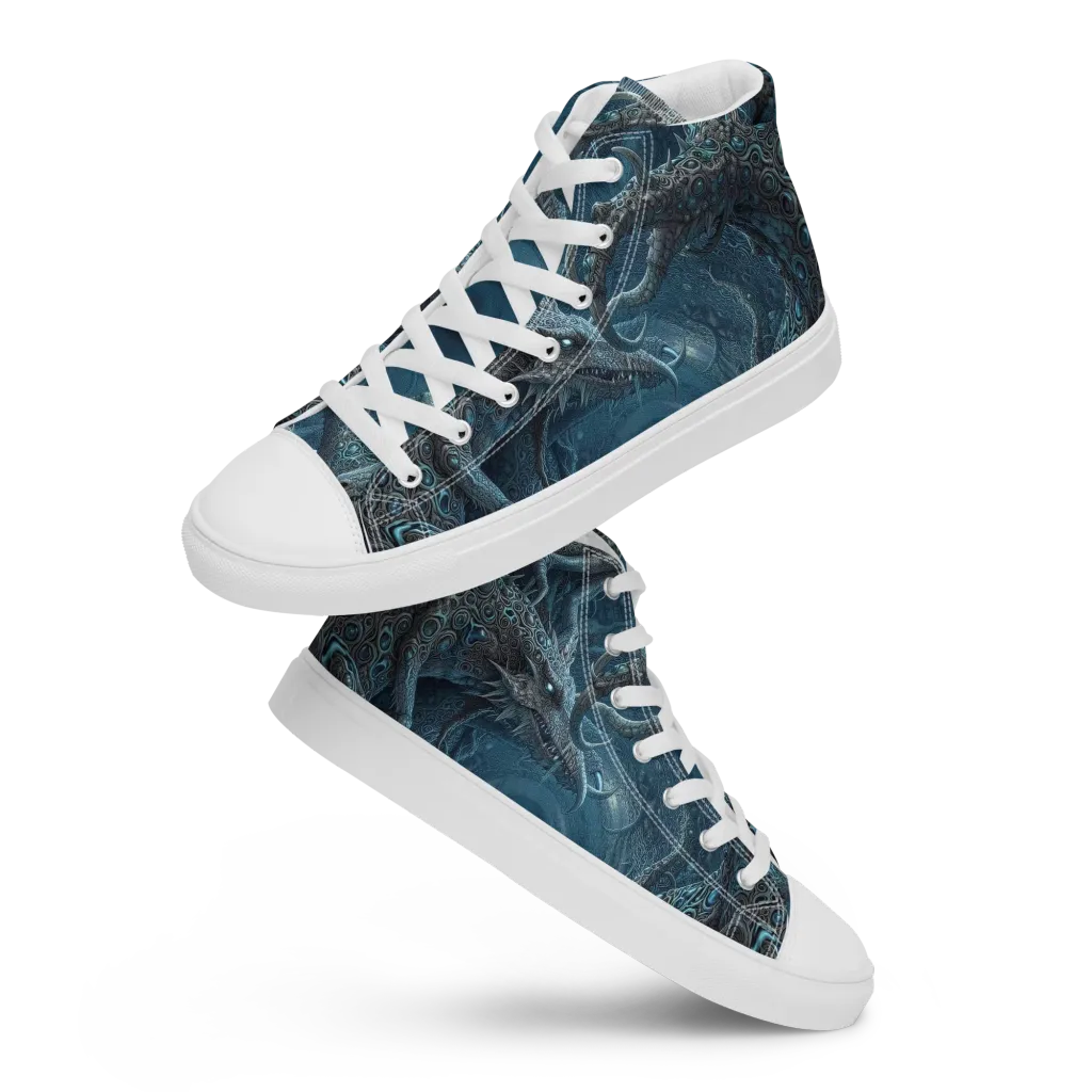 Azure Dragonfall on Men's High Top Canvas Shoes — Front