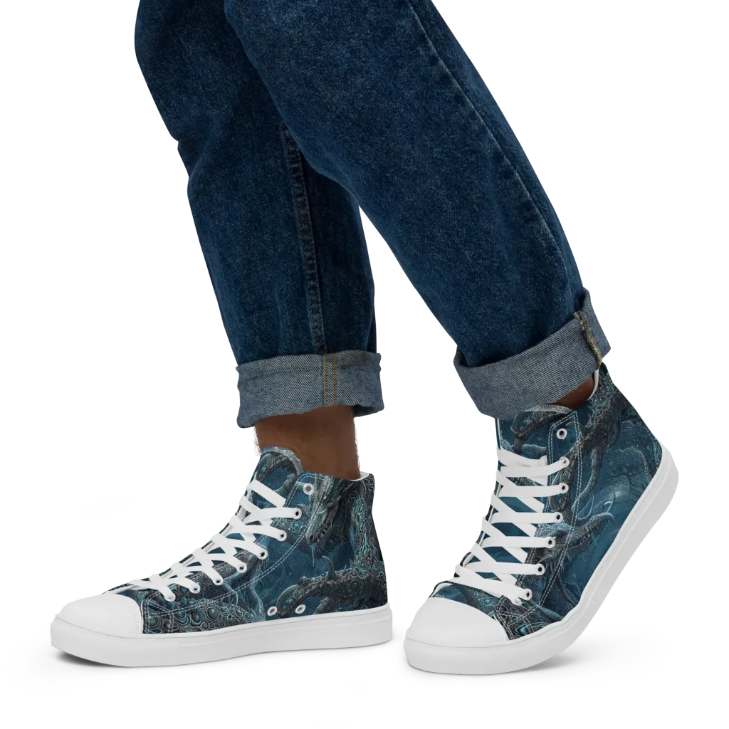 Azure Dragonfall on Men's High Top Canvas Shoes — Left