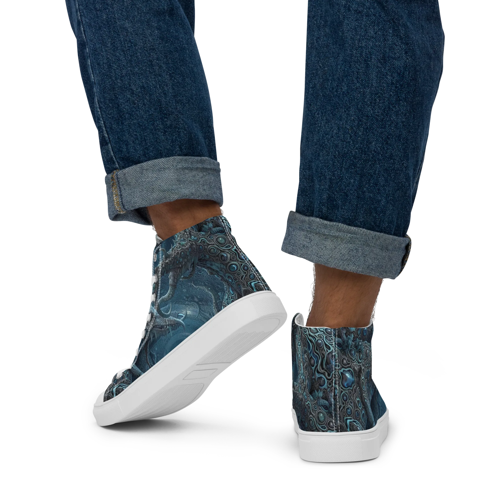 Azure Dragonfall on Men's High Top Canvas Shoes — Back