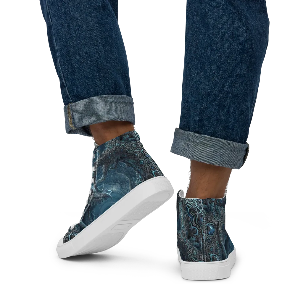 Azure Dragonfall on Men's High Top Canvas Shoes — Back