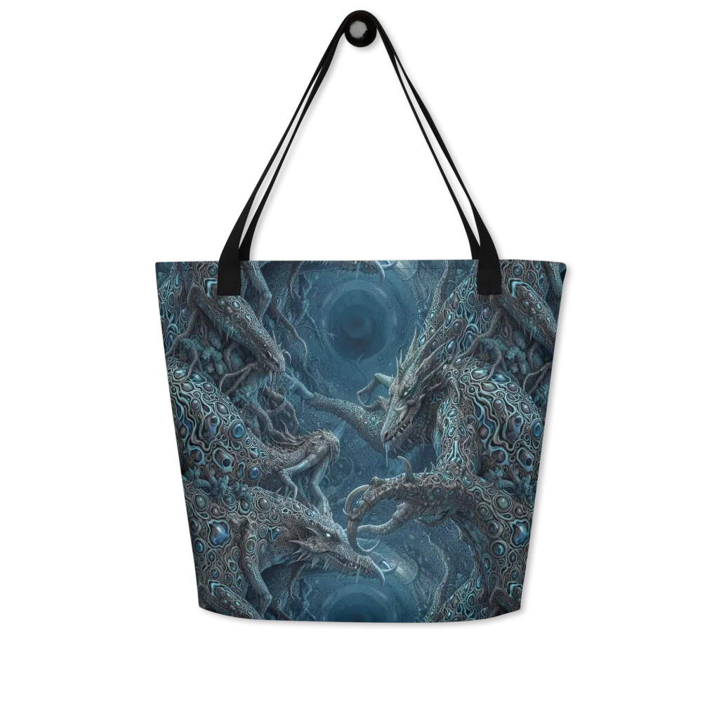 Azure Dragonfall on Large Tote Bag W/ Pocket — Front