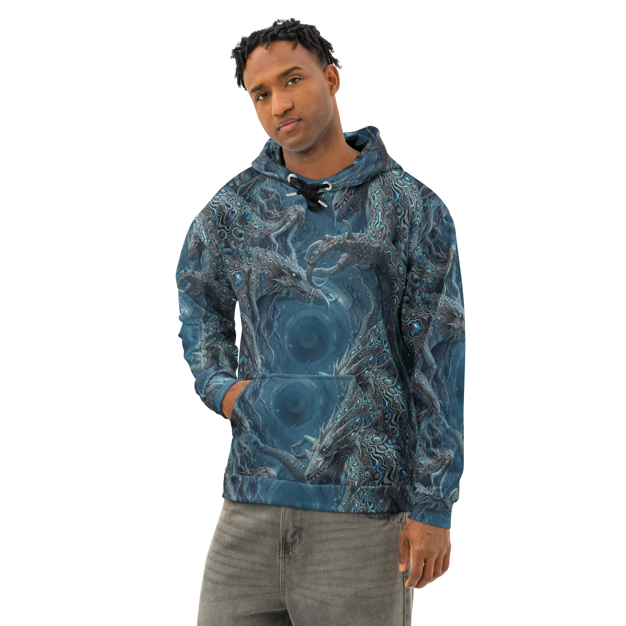 Azure Dragonfall on Cotton Hoodie — Left Front