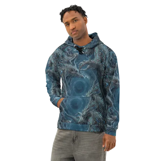 Azure Dragonfall on a Cotton Hoodie