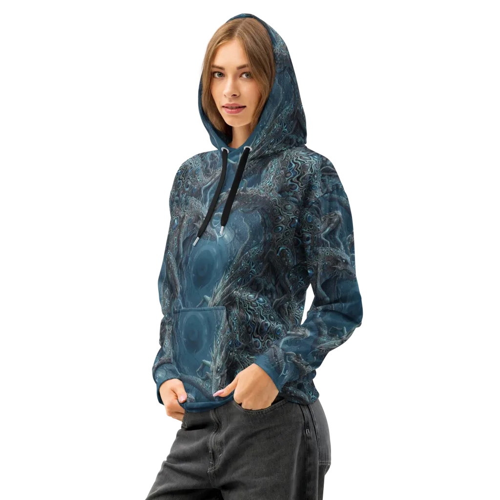 Azure Dragonfall on Cotton Hoodie — Left Front