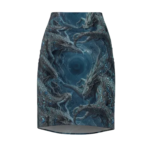 Azure Dragonfall on a Pencil Skirt
